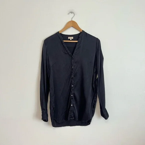 Black Silk Button Down Top - Picture 1 of 7